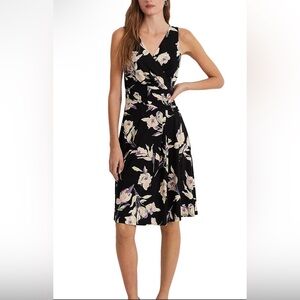 NWT Lauren Ralph Lauren Black Floral Surplice Jersey Sleeveless Dress (Size: 8)